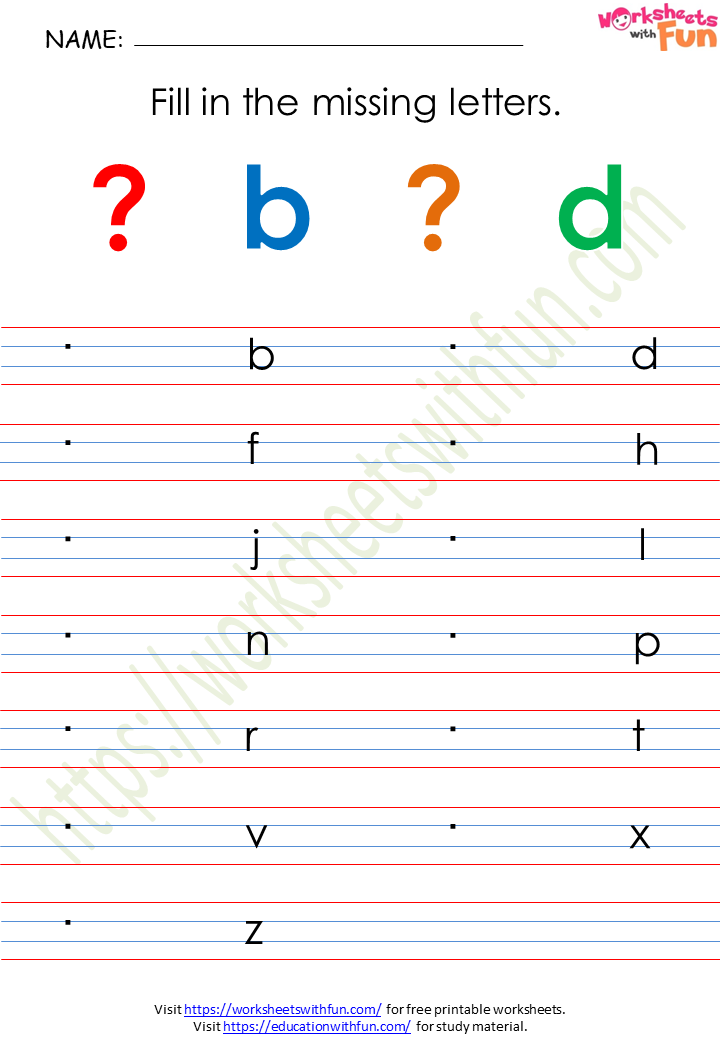 English - Preschool: Lowercase Missing Letters Alphabet Worksheet 8